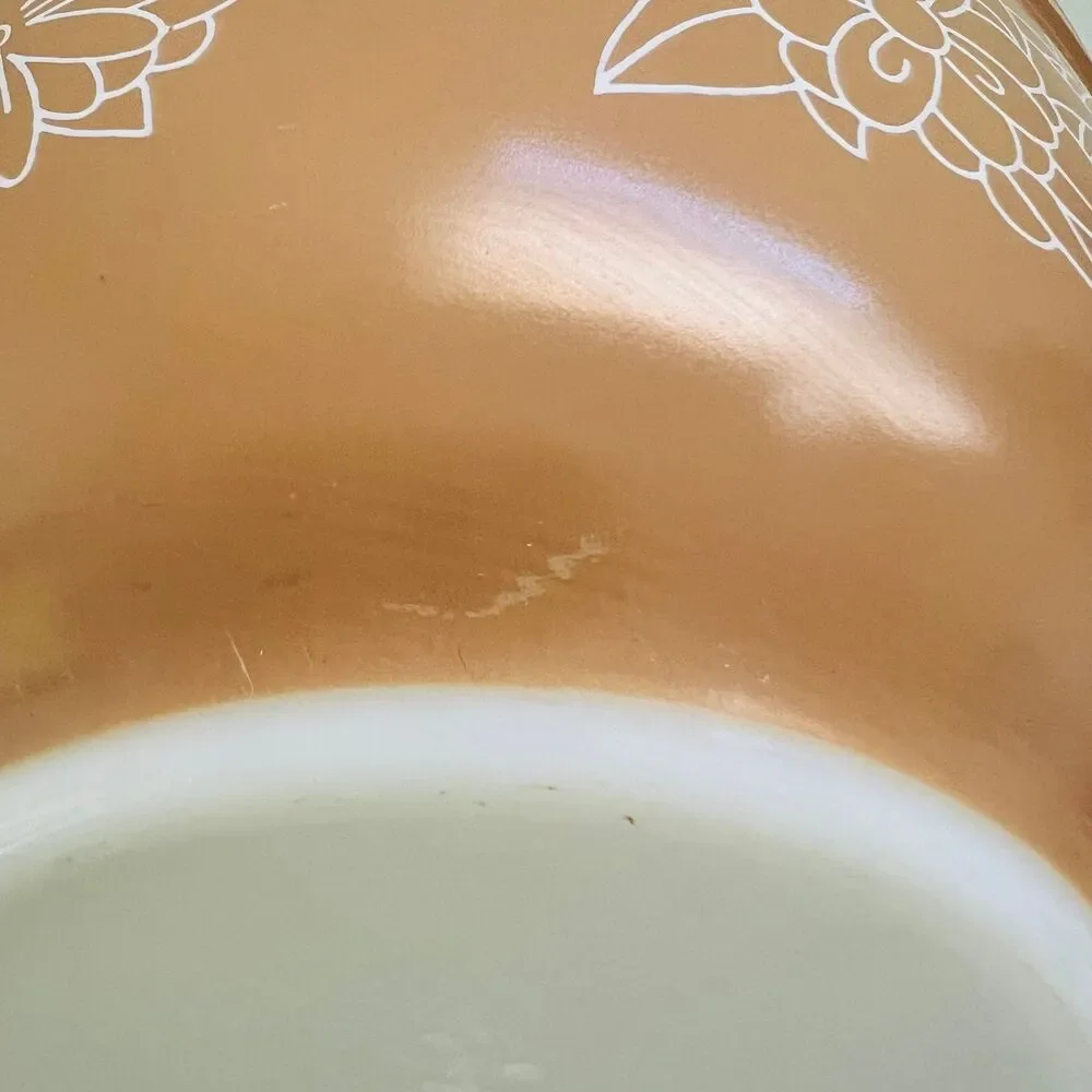 PYREX Brown White Woodland 402 Mixing Bowl 1.5 Qt